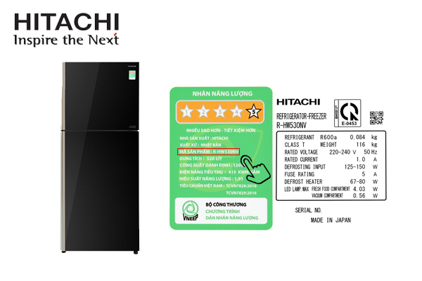 tên sản phẩm trên tủ lạnh Hitachi